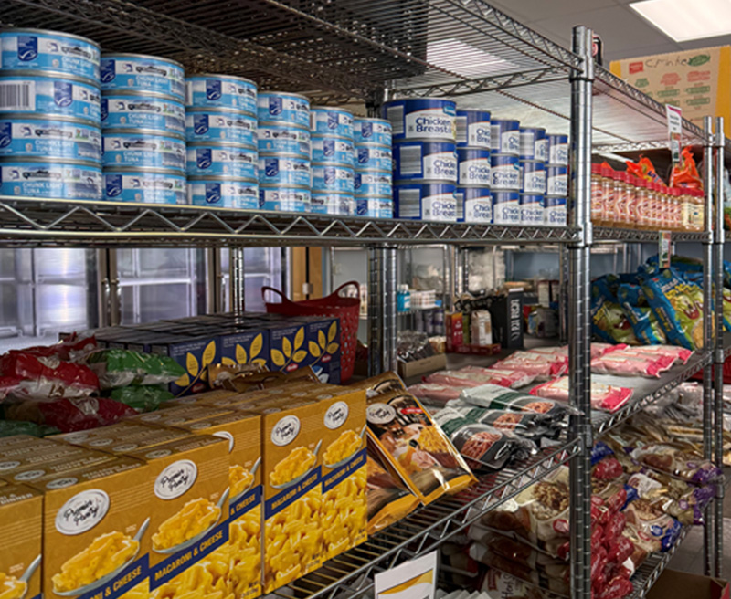 food pantry items on shelves